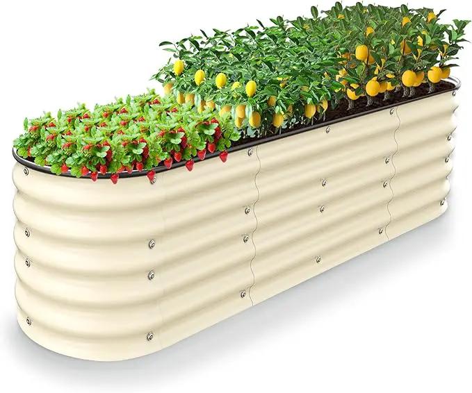 Raised Garden Beds 8 X 2 X 1.4Ft, Galvanized Raised Garden Beds Outdoor Planter Box for Vegetables, Gardening, Flowers, Fruits etc (Ivory) by GreenHaven Gardens