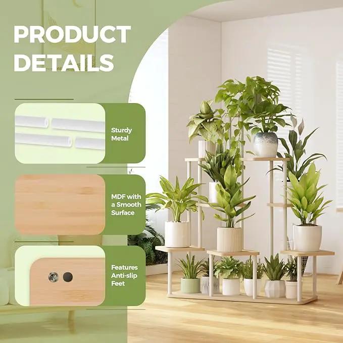 Bamworld Large Plant Stand Indoor, 9 Tier Tall Metal Plant Shelf for Multiple Plants, Tiered Flower Stand for Patio Garden Balcony Living Room Bedroom(White) by GreenHaven Gardens