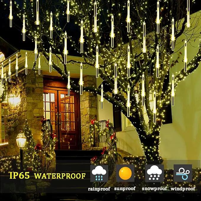 Christmas Lights Outdoor, Meteor Shower Lights Falling Star Lights 16 inch 8 Tubes 256 LED Icicle Snow Falling Lights Raindrop Lights for Xmas Tree Holiday Party Decoration, UL Plug, Warm White by GreenHaven Gardens