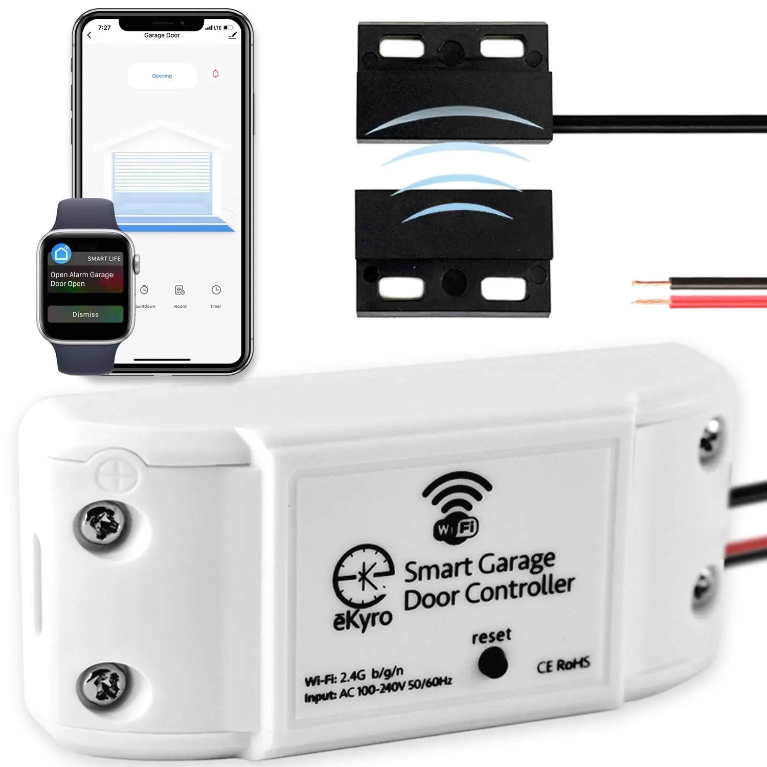 Smart Garage Door Opener - Universal WiFi Remote Controller Compatible with Alexa, Google Home, iPhone, Siri, Android, Door Left Open Alert, Door Security Systems, Updated Model by GreenHaven Gardens