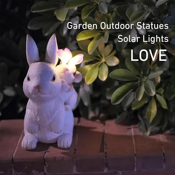 Garden Outdoor Statues Rabbit with Solar Lights,Mother&Baby Bunny Figurine with Solar Butterfly Changing Lights for Yard Art Garden&Patio Decor,Unique Thanksgiving&Birthday Gifts for Women Mom Grandma by GreenHaven Gardens