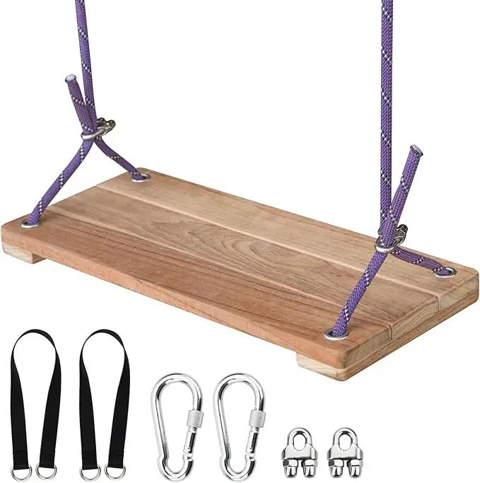 Teak Wood Swing 16.6"x7.5" - Outdoor Wooden Tree Swing Seat for Adults & Kids, Backyard Wood Swings with Height Adjustable Design by GreenHaven Gardens