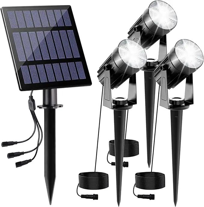 Solar Spot Lights Outdoor, 3-in-1 Garden Spotlights IP65 Waterproof 9.8ft Cable, 5W 4000mAh Separated Solar Panel, Auto On/Off for Tree Patio Yard Driveway Pathway Pool(Cold White 6000K) by GreenHaven Gardens