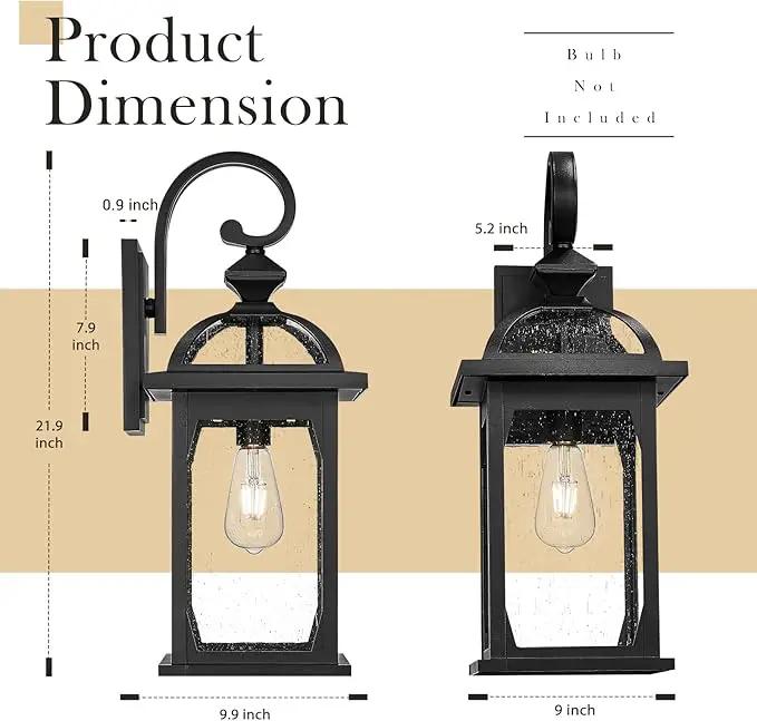 zeyu 22 Inch Outdoor Wall Light Sconce, Large Exterior Wall Light Fixture for House Porch, Die-Cast Aluminum with Seeded Glass, Black Finish, ZD100B-M BK by GreenHaven Gardens