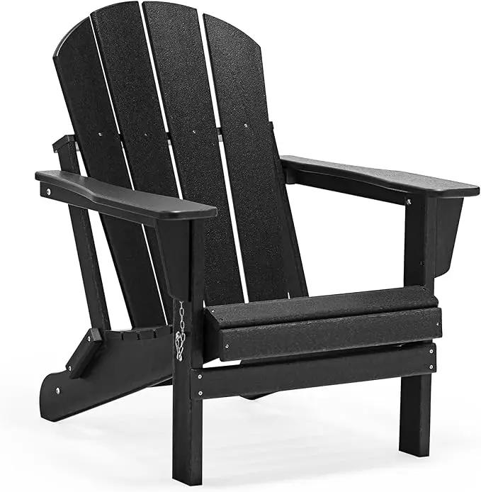 WO Home Furniture Adirondack Chairs Table Set of 3 PCS Outdoor Folding Chairs Side End Table Weather/UV Resistant for Lawn, Garden, Bon Fire, Balcony (Black) by GreenHaven Gardens