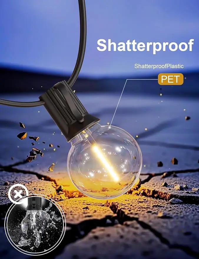 RTTY Outdoor String Lights 100 FT Globe LED Patio Lights with G40 Plastic Bulbs,Waterproof Shatterproof Dimmable Connectable Hanging for Backyard Porch Balcony Party Cafe Deck Decor by GreenHaven Gardens