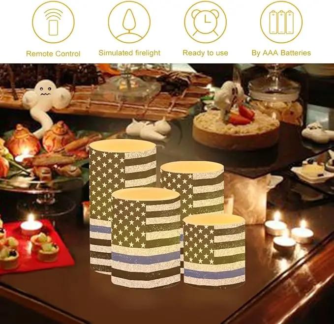 Flameless LED Candles Electric Candles with Remote Timer Control Long Lasting Tealights Fake Candles Set of 4, for Independence Day Party Decoration for July Fourth, American Flag Blue by GreenHaven Gardens