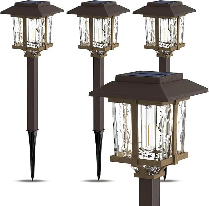 XMCOSY+ Solar Pathway Lights Outdoor, 2-Tone LED Waterproof Garden Outdoor Lighting for Yard Stainless Steel & Glass Solar Powered Landscape Walkway Driveway Decor (Warm White) by GreenHaven Gardens