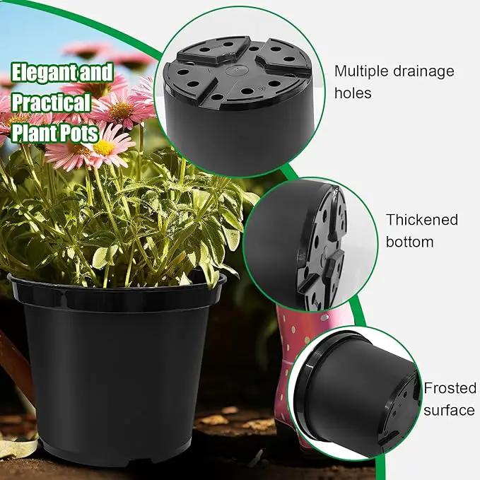 3 Gallon Plastic Nursery Pots, 10 Inch Round Plant Pots with Drainage Holes, 10 Pack Planting Pot for Outdoor Indoor Plants, Black by GreenHaven Gardens