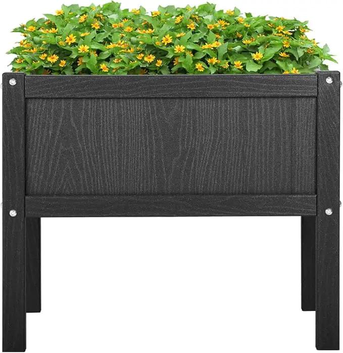 Raised Garden Bed with Drainage Hole Waterproof HDPE Elevated Planter Box with Legs Stable and Durable to Plant Herb Vegetable Flower,Patio,Balcony Outdoors/Indoors Black by GreenHaven Gardens
