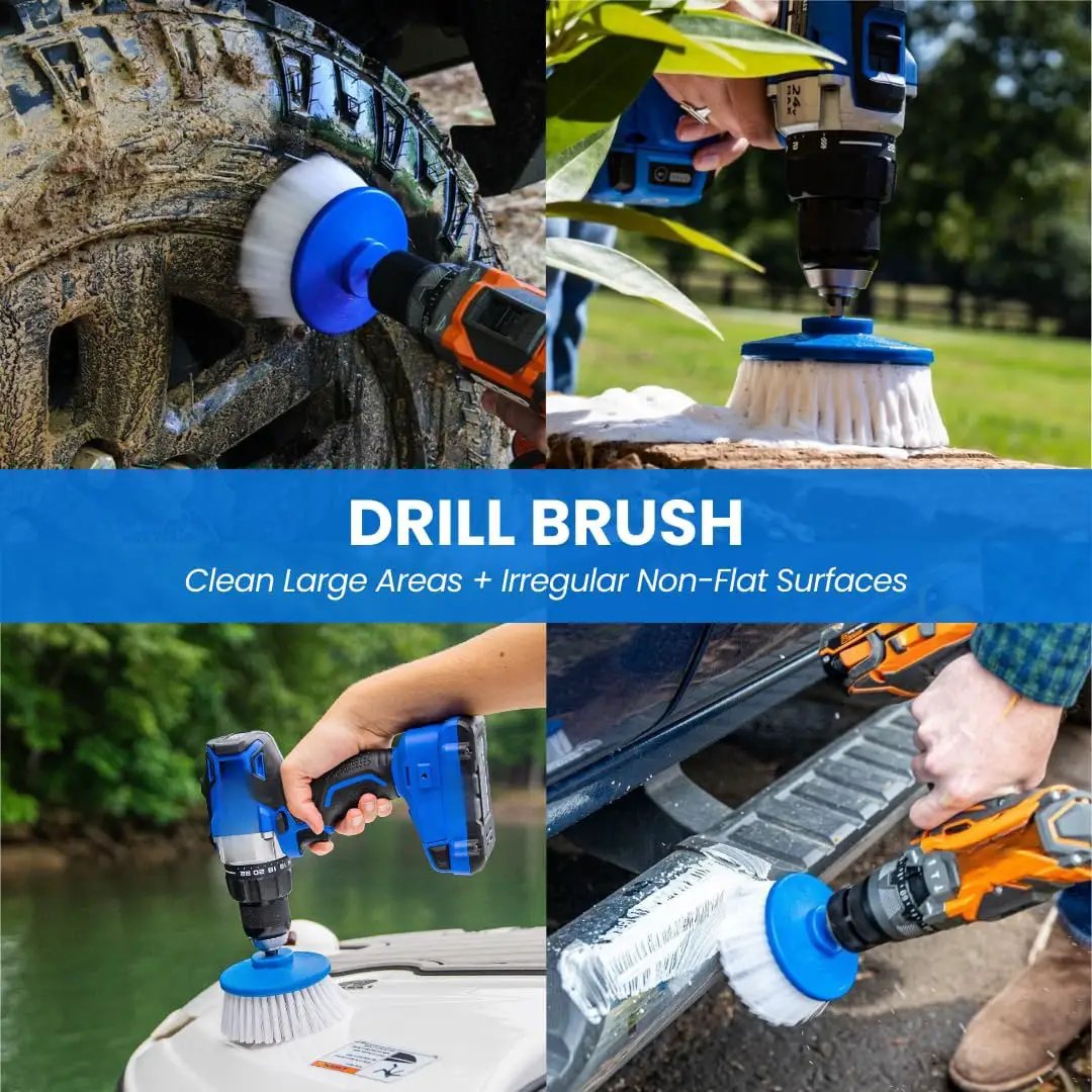 9 Pack Multi-Purpose Home Cleaning Accessory Drill Kit, Bathroom Scrub Pads, Extended Reach Round Brush Attachment Set by GreenHaven Gardens