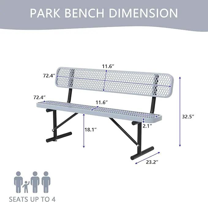 4/6/8 Feet Park Bench for Outside Heavy Duty Metal, Garden Benches Outdoor Bench with Backrest & Portable Frame, for Shopping Malls Stores Parks Patios Decks, Grey by GreenHaven Gardens