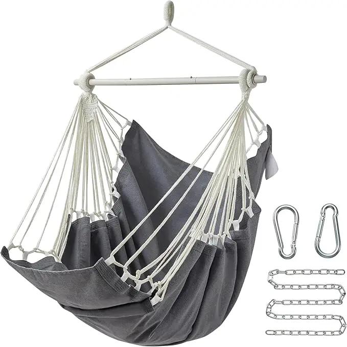 Hanging Hammock Chair Swing MAX 500 lbs Outdoor Hanging Chair with Footrest Indoor Swing Chair with Portable Steel Spreader Bar and Hardware Kit for Bedroom Living Room Patio Porch - Dark Grey by GreenHaven Gardens