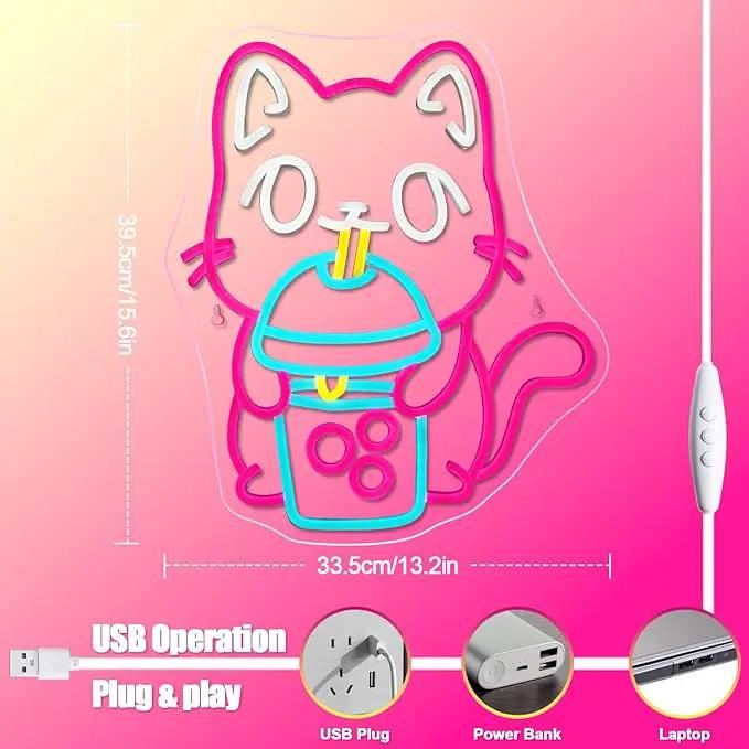 Cat Boba Tea Neon Sign,Cute Pink Kitty Bubble Tea Neon Signs for Wall Decor,Dimmable LED Neon Light Bar Sign,USB Light Up Signs for Kids Bedroom Dimsum Store Cofes Bar Milk Tea Shop by GreenHaven Gardens