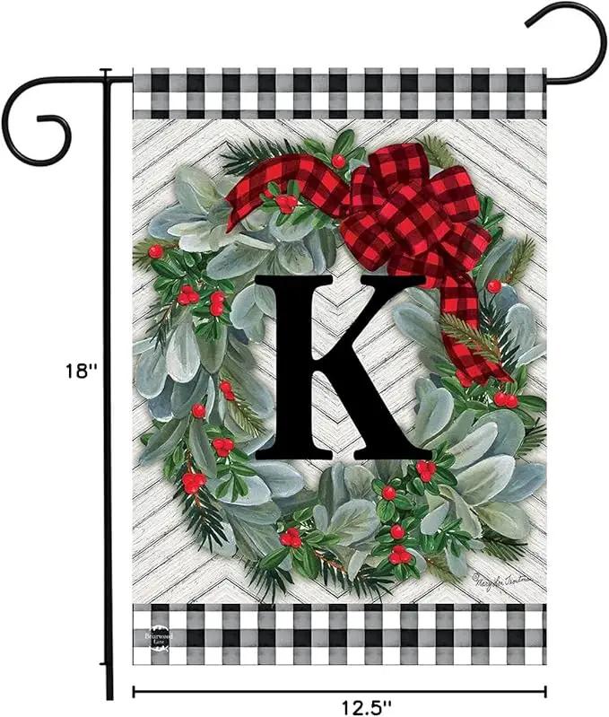 Briarwood Lane Winter Wreath Monogram Letter K Garden Flag by GreenHaven Gardens