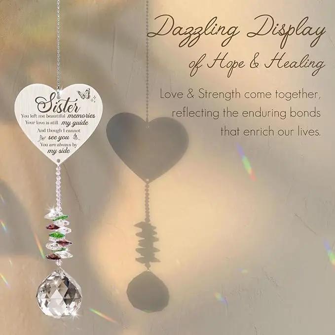 Sister in Heaven Memorial Crystal Suncatcher Gifts,Loss of Sister Sympathy Gifts,Gifts for Loss of Sister,Hanging Crystals Ornament for Window Rainbow Maker Prisms Home Decor Gift by GreenHaven Gardens