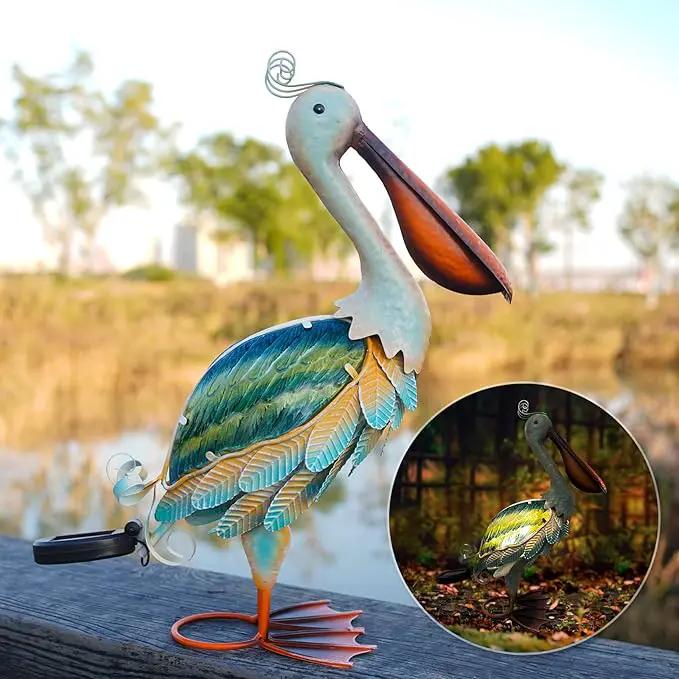 HONGLAND Solar Metal Pelican Statues Garden Sculpture & Statues, Glass Outdoor Pelican Yard Art Coastal Ocean Bird Decor Lawn Ornament for Backyard Porch Patio Decor（19 Inch） by GreenHaven Gardens