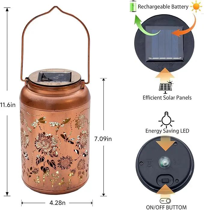 Solar Lanterns Dragonfly Lights Outdoor Decor Hanging Lantern Waterproof Metal LED Sunflower Light Decorative Garden,Yard,Patio,Lawn,Christmas Gifts for Women Mon Grandma by GreenHaven Gardens