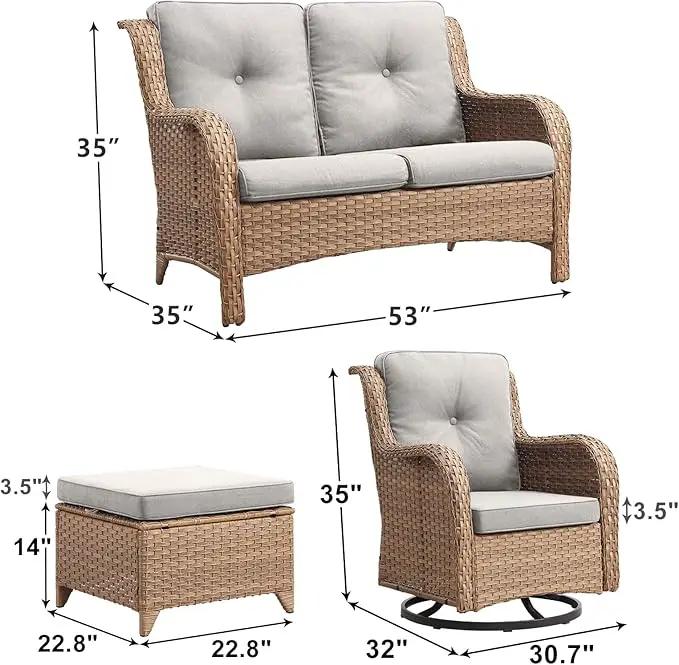 Outdoor Wicker Patio Furniture Set - 5 Piece Rattan Patio Conversation Set with 2 Rocking Swivel Chairs,2 Ottomans and 1 Loveseat for Porch Deck Backyard Garden(Yellow/Beige) by GreenHaven Gardens