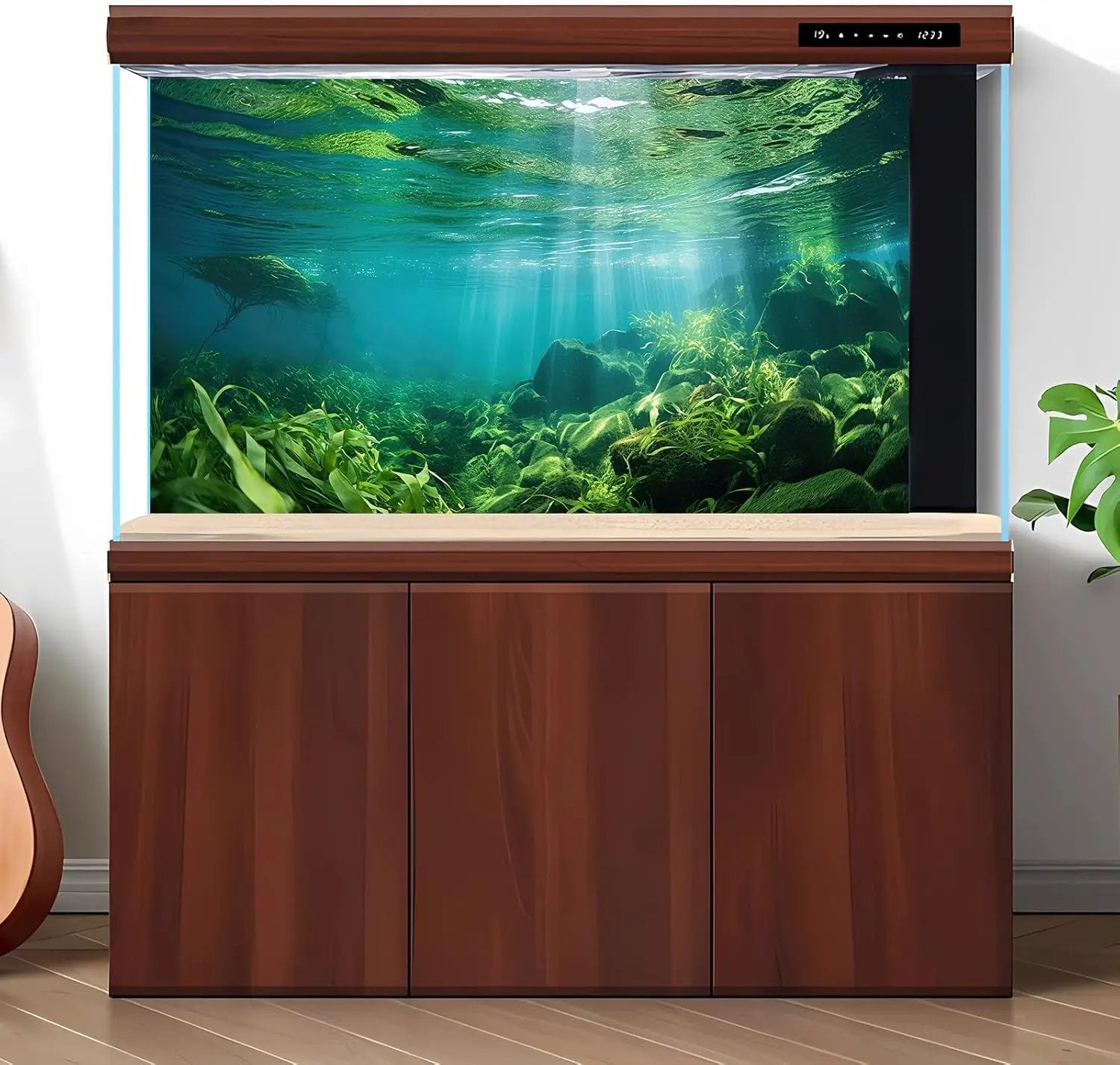 Under The Sea Fish Tank Background Aquatic Plants Deep Sea Aquarium Background Underwater Sunray Rock with Moss Terrarium Backgrounds Deep Ocean Floor Tropical Fish Tank Backgrounds 24x12in by GreenHaven Gardens