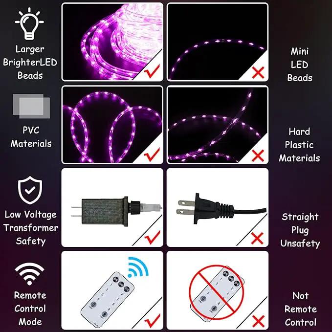 50Ft 600 LED Rope Lights Outdoor, Pink Flexible Tube Light Waterproof Plug in 8 Modes Timer Memory, Permanent String Lights for Tree,Pool, Bedroom, Fence, Garden, Indoor, Outside Decorations by GreenHaven Gardens