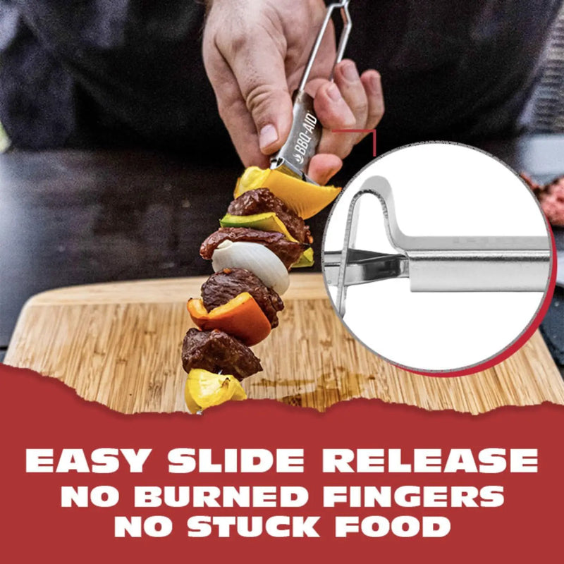 BBQ-AID Extra Long 17" Skewers - Quick Release Barbecue Metal Skewers for Kabobs - Double Pronged, Stainless Steel by GreenHaven Gardens