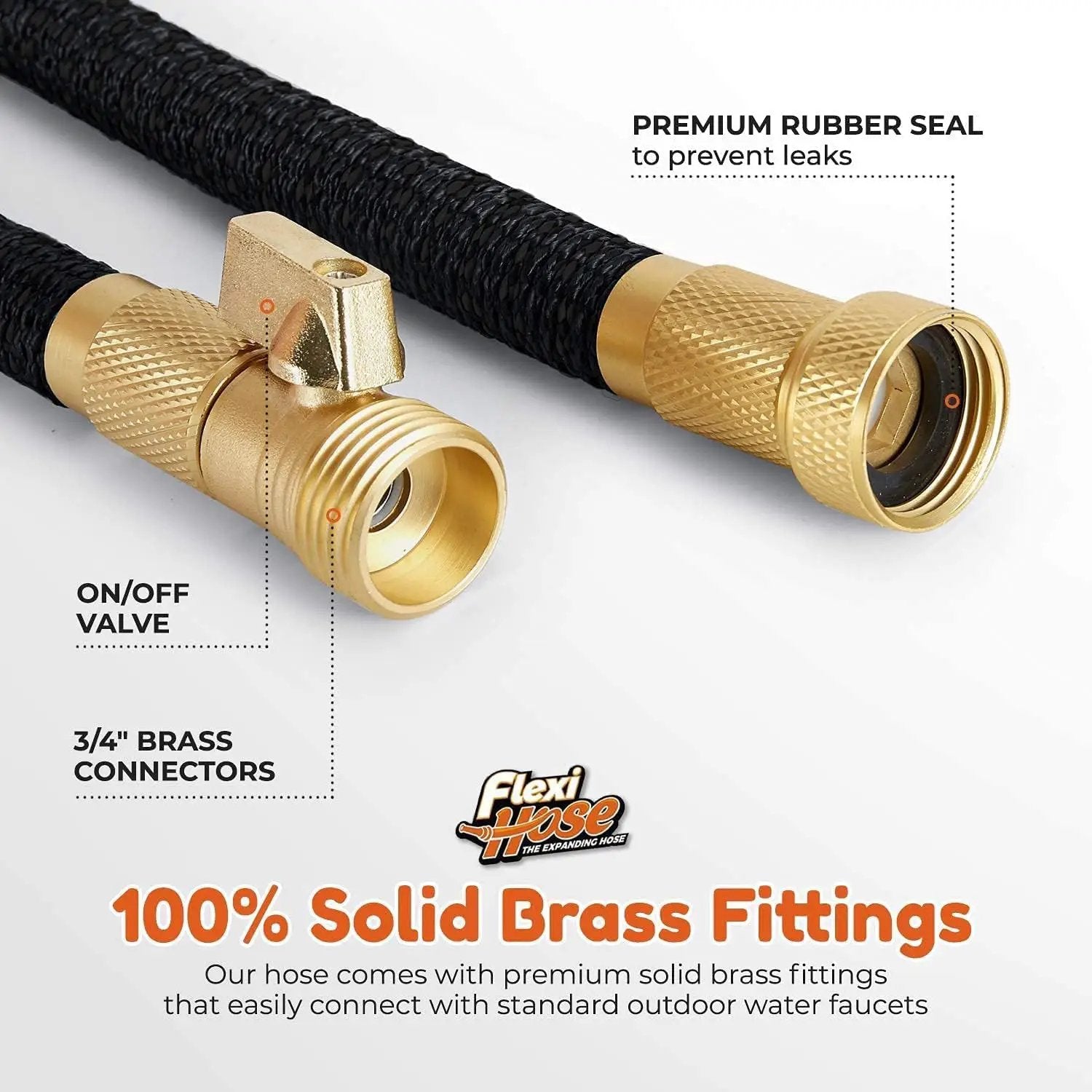 Flexi Hose PLUS with 8 Function Nozzle Expandable Garden Hose, Lightweight & No-Kink Flexible Garden Hose, 3/4 inch Solid Brass Fittings and Double Latex Core, 75 ft Black by GreenHaven Gardens