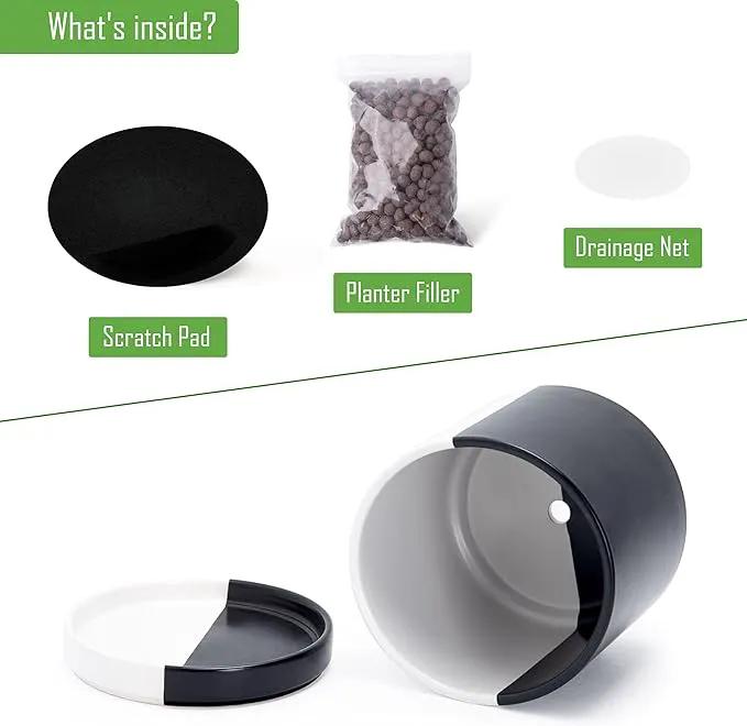 D'vine Dev 8.2 Inch Ceramic Planter Pot with Drainage Hole and Saucer, Indoor Cylinder Round Planter Pot, Split Monochrome Black & White, 94-O-D-0 by GreenHaven Gardens