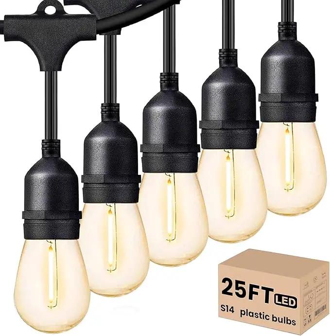 Svater Outdoor Led String Lights 25 FT, Patio Lights for Outside with 9pcs S14 Shatterproof Bulbs, 1 Watt E26 Dimmable, IP65 Waterproof, Commercial Grade Bistro Light 2700K Warm White by GreenHaven Gardens