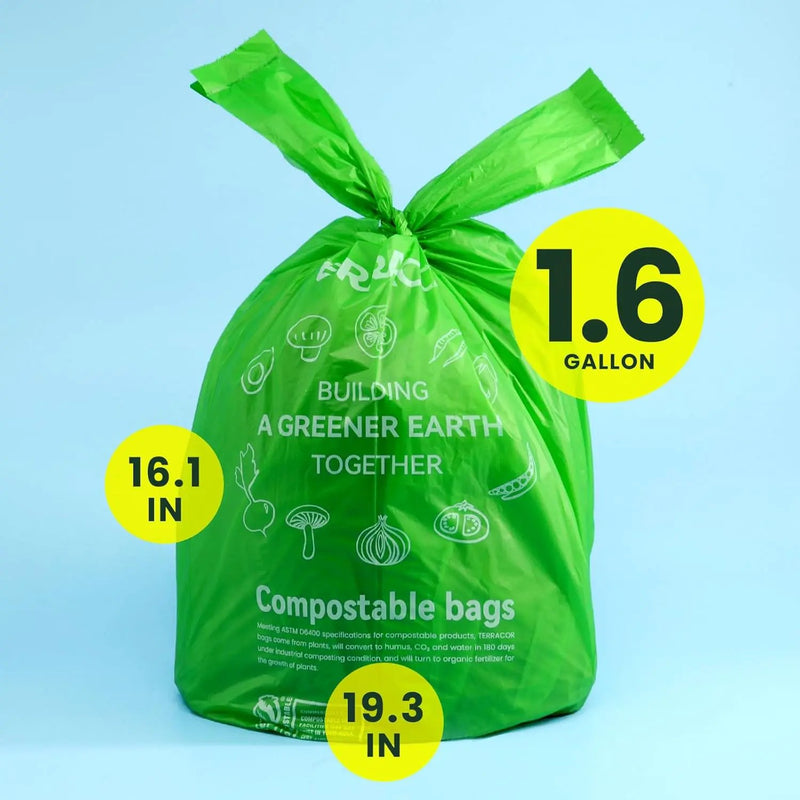 1.6 Gallon Compostable Food Scrap Bags Handle Tie for Kitchen Countertop Bin, 6 Liter Small Compost Bags, 50 Count, BPI Certified and Meet The ASTM D6400 Standard by GreenHaven Gardens