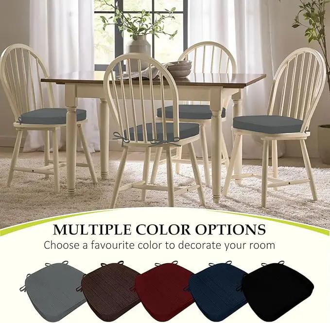 Chair Cushions for Dining Chairs, Indoor Chair Cushions with Ties，Waterproof Chair Pads Set of 6, Dark Grey, 17x16x2.5 Inch by GreenHaven Gardens