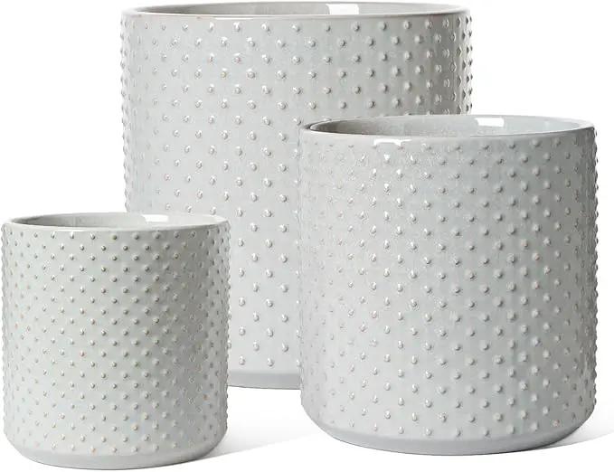 LE TAUCI Ceramic Pots for Plants, 6+8+10 Inch Planters for Indoor Plants, Plant Pots Indoor for Home and Office, Mid-Modern Century Flower Pots with Drainage Hole and Silicone Plug, Glaze Star Gray by GreenHaven Gardens