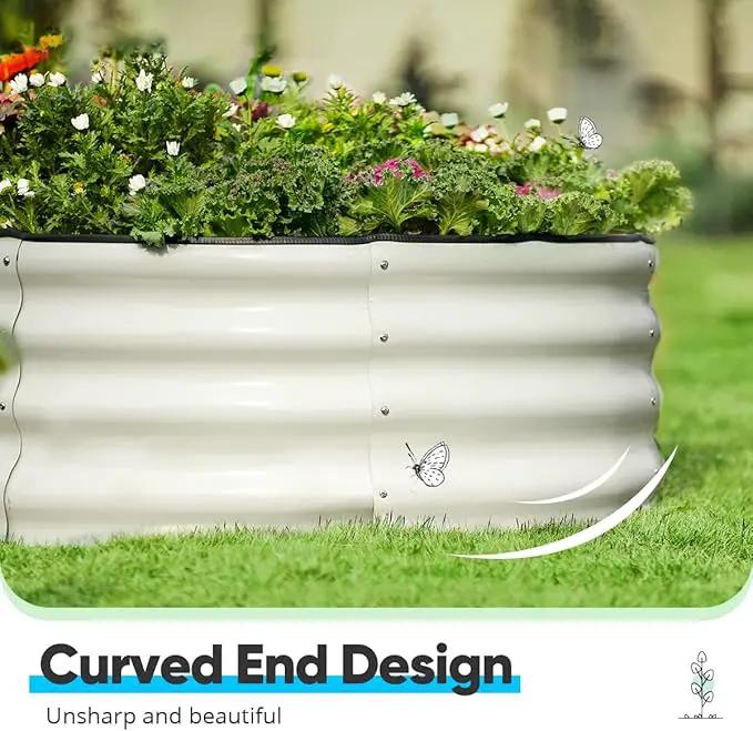 Quictent Galvanized Raised Garden Bed Kit, 8x4x1 ft Oval Metal Planter Box for Vegetables, Rubber Strip Edging Included (Beige) by GreenHaven Gardens