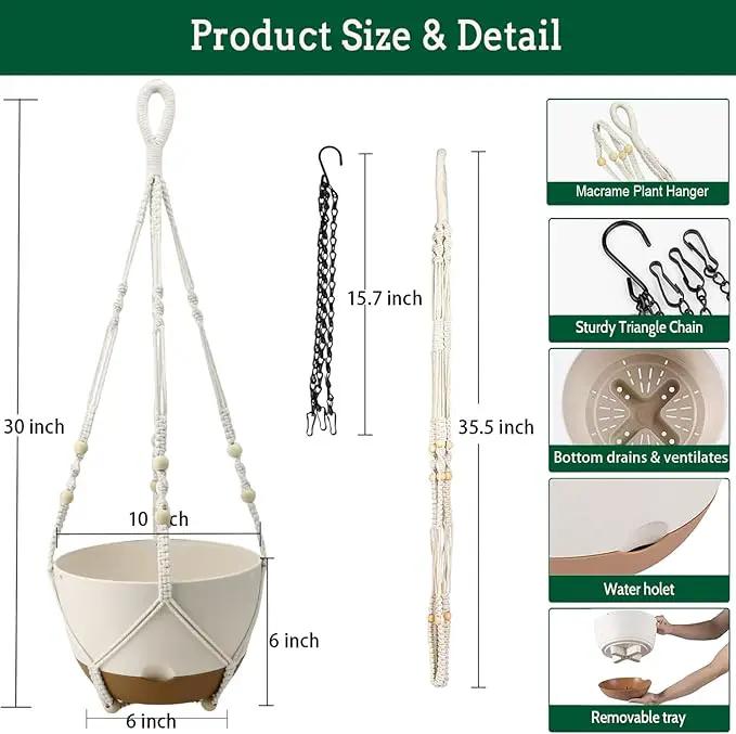 Hanging Planter Self Watering 10 Inch, 2 Pack Indoor Outdoor Hanging Baskets, Hanging Flower Pots with Drainage Hole & 2 Kinds of Plant Hangers for Garden Home Decor(Cream)… by GreenHaven Gardens