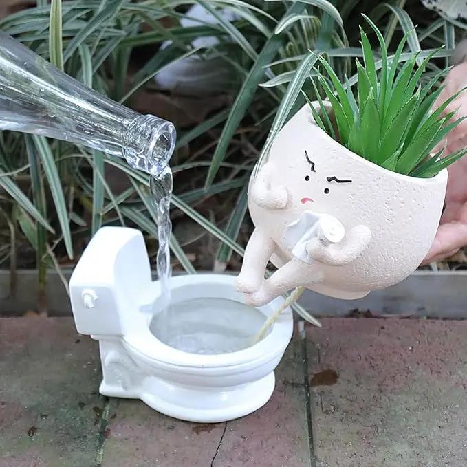 Face Planter Pots Funny Toilet Plant Pot for Indoor Plants, Cute Face Head Flower Pots Quirky Succulent Planters Gift Ideal for Home, Office, Christmas by GreenHaven Gardens