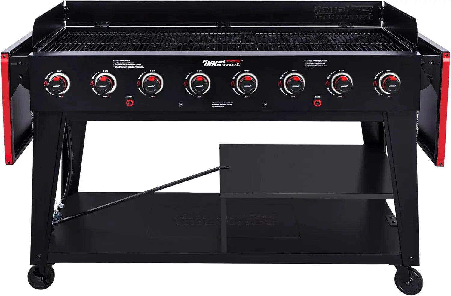 Royal Gourmet GB8003 8-Burner Propane Gas Grill with Foldable Side Tables, Large Propane BBQ Grill with Porcelain-Enameled Steel Wire Grates for Outdoor Party or Backyard Grilling, Black by GreenHaven Gardens