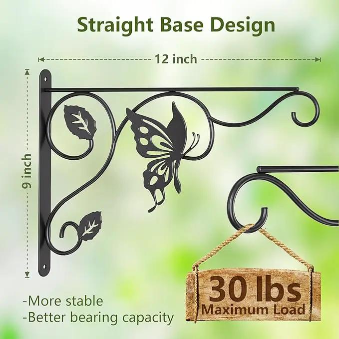 2 Pack Heavy Duty Plant Hooks for Hanging - 12 Inch Metal Wall Hangers Indoor/Outdoor, Sturdy Plant Bracket for Bird Feeders, Planters, Lanterns, Wind Chimes - Patio, Garden, Home Decor (Black) by GreenHaven Gardens
