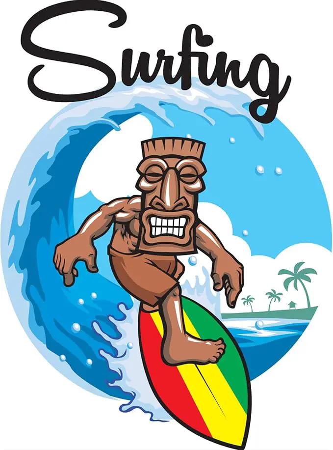 Solar Tiki Statue Decor-Garden Statue Outdoor Ornaments - Tiki Man Surfing Waterproof Decoration Figurine for Tiki Bar,Patio,Balcony,Yard,Lawn,Table by GreenHaven Gardens
