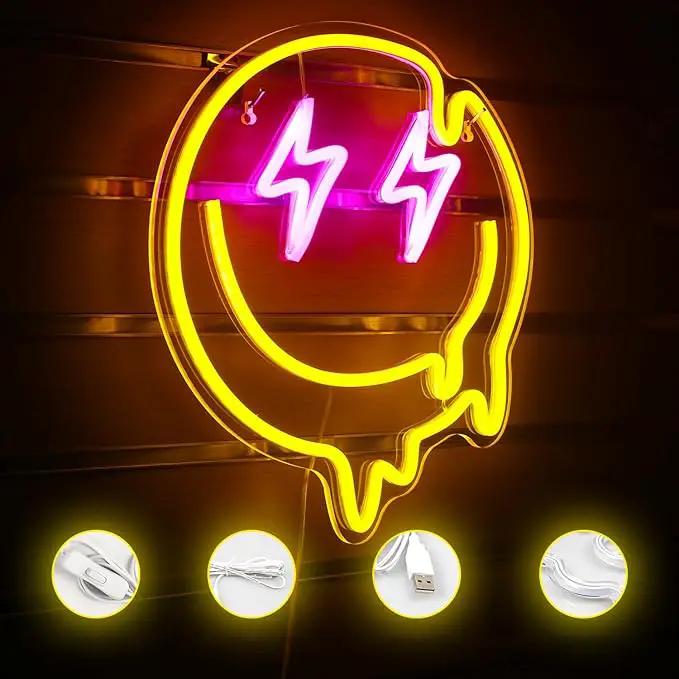LED Smile Faces Neon Light Signs USB Powered for Wall Bedroom Kids Room Holiday Party Decoration Gifts (Yellow) by GreenHaven Gardens