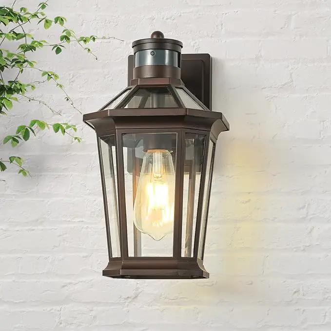 VIANIS Oil Rubbed Bronze Dusk to Dawn Motion Sensor Porch Light, Anti-Rust Aluminum Frame, Tempered Glass, 100% Weather Resistant, Easy Installation, Fits Standard E26 Bulbs by GreenHaven Gardens