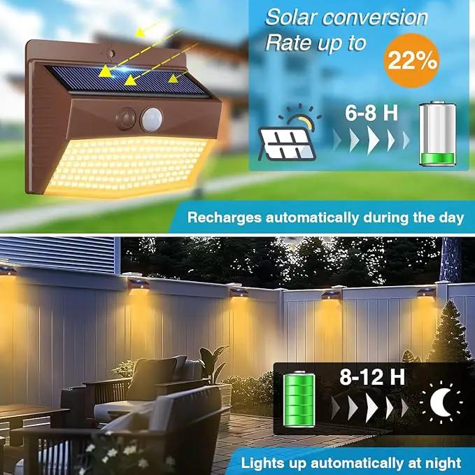 Peasur 6 Packs Solar Outdoor Lights Motion Sensor Solar Security Lights Waterproof with 3 Lighting Modes Solar Powered Wall Lights Outside for Garden Fence Yard Deck, Brown Warm by GreenHaven Gardens