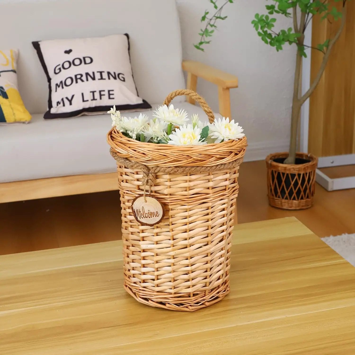 Woven Wicker Hanging Basket Door Hanging Basket Wall Decorations for Home Garden Farmhouse (original) by GreenHaven Gardens