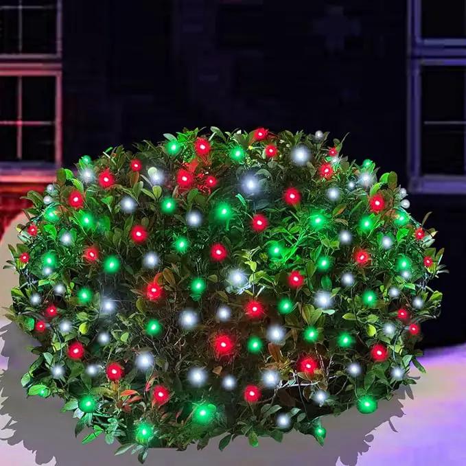 HISHINY Christmas Net Lights Outdoor for Bushes,100LED 5X5ft Connectable Bush Yard Mesh Shrub Net Light Decorations for Party, Holiday, Wedding, Tree,Home Decor(Red White Green) by GreenHaven Gardens