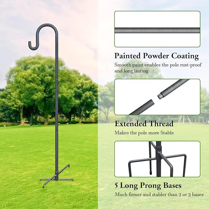 Highpro Shepherd Hook for Outdoor 47 Inch Bird Feeder Hanger Heavy Duty for Hummingbird Feeder Hanger Stand with 5-Prong Base for Lanterns, Wedding (2 Packs) by GreenHaven Gardens