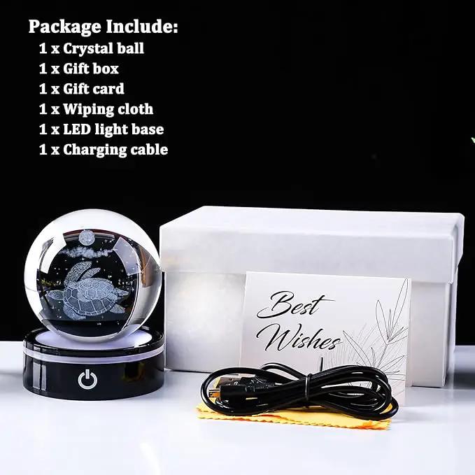 YWHL 3D Sea Turtle Crystal Ball Figurine with LED Base Laser Sea Turtle Gifts for Women Men on Christmas Birthday Decorative Turtle Ball Sea Turtle Glass Globe Night Light for Home Decor (80mm) by GreenHaven Gardens