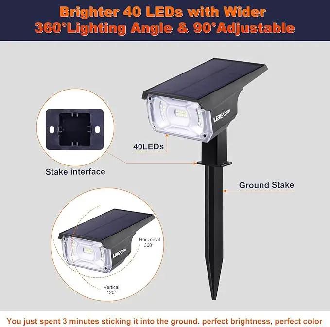 40 LEDs Spotlights,IP65 Waterproof Solar Powered Landscape Spotlights 2-in-1 Wall Light, Outdoor Landscaping Lights Auto On/Off for Yard Garden 2Pack Warm-White by GreenHaven Gardens
