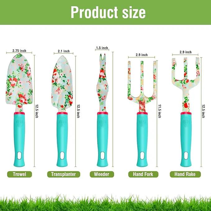 Garden Tools Set WANCHI 10 Piece Heavy Duty Floral Garden Tool Set Gardening Gifts for Women Men Birthday Rust-Proof Aluminum Garden Hand Tools Gardening Kit with Tote Bag Apron Glove by GreenHaven Gardens