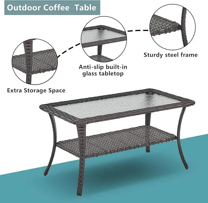 Outdoor Wicker Patio Furniture Set - 6 Piece Rattan Patio Conversation Set with 2 Rocking Swivel Chairs,2 Ottomans,1 Loveseat and 1 Coffee Table for Porch Deck Backyard Garden(Brown/Grey) by GreenHaven Gardens
