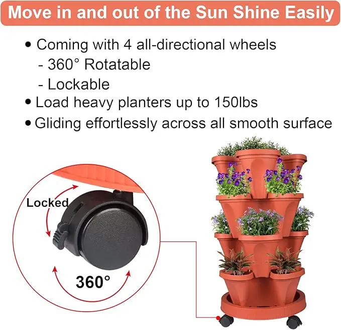 Vertical Planter 4 Tier Stackable Planters Garden Planters Strawberry Herb Flower and Vegetable Planter Indoor Outdoor Gardening Pots with Removable Wheels and Tools by GreenHaven Gardens