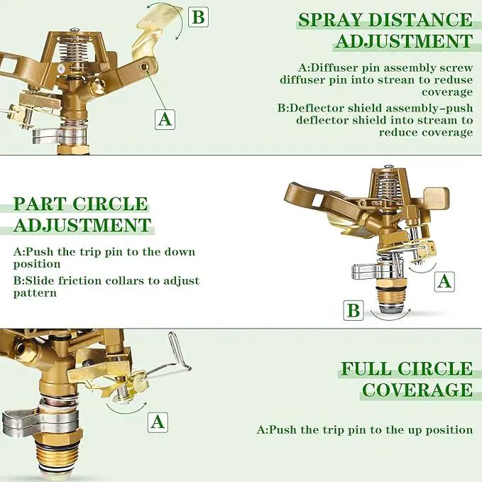 Ferraycle 3 Pieces 1/2 Inch Brass Impact Sprinkler Head with Nozzles Heavy Duty Adjustable 0-360 Degrees Impulse Sprinkler Head Lawn Watering for Yard Irrigation by GreenHaven Gardens